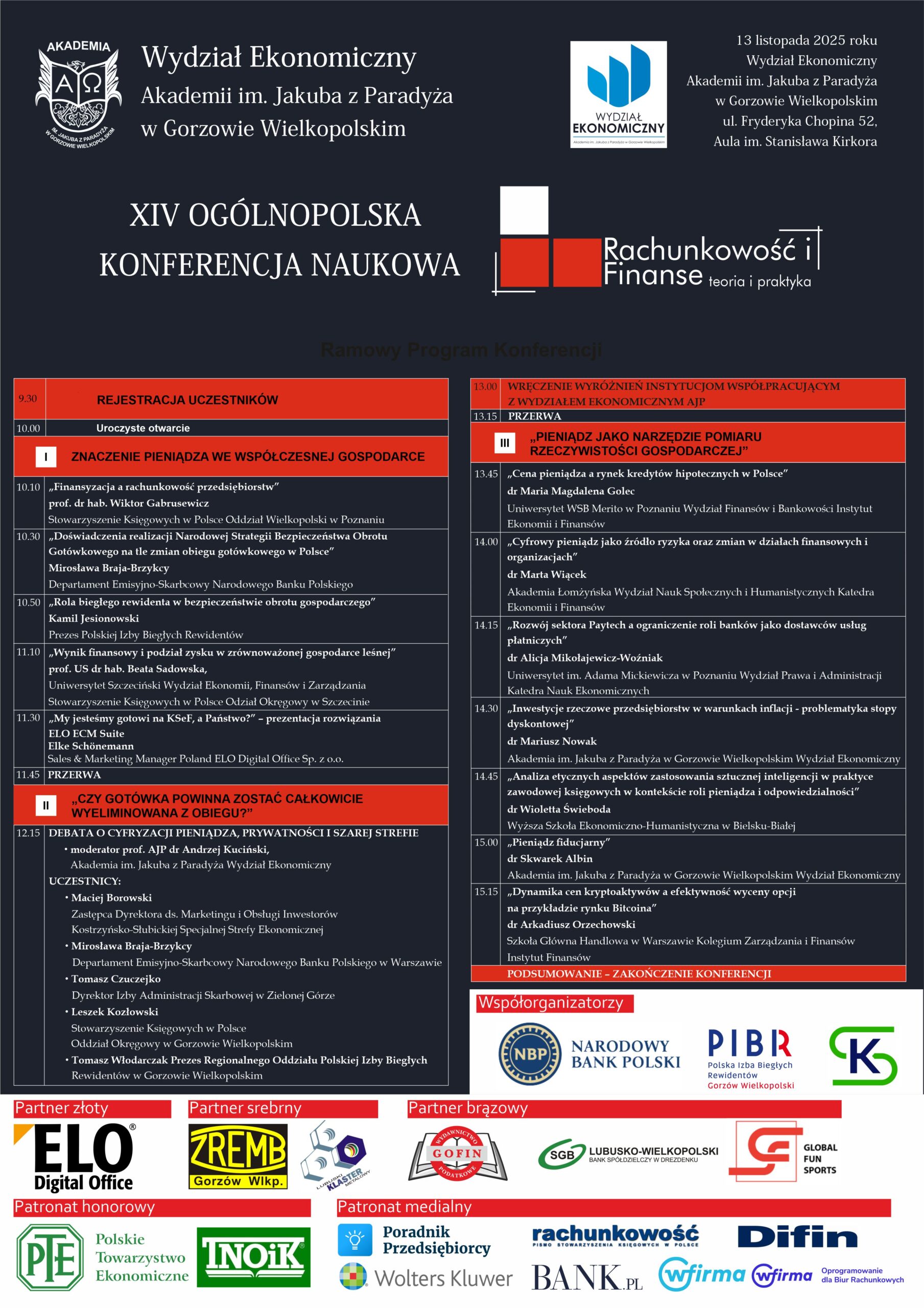 Zaproszenie na XIV Ogólnopolską Konferencję Naukową „Rachunkowość i Finanse teoria i praktyka” 13.11.2025 r.