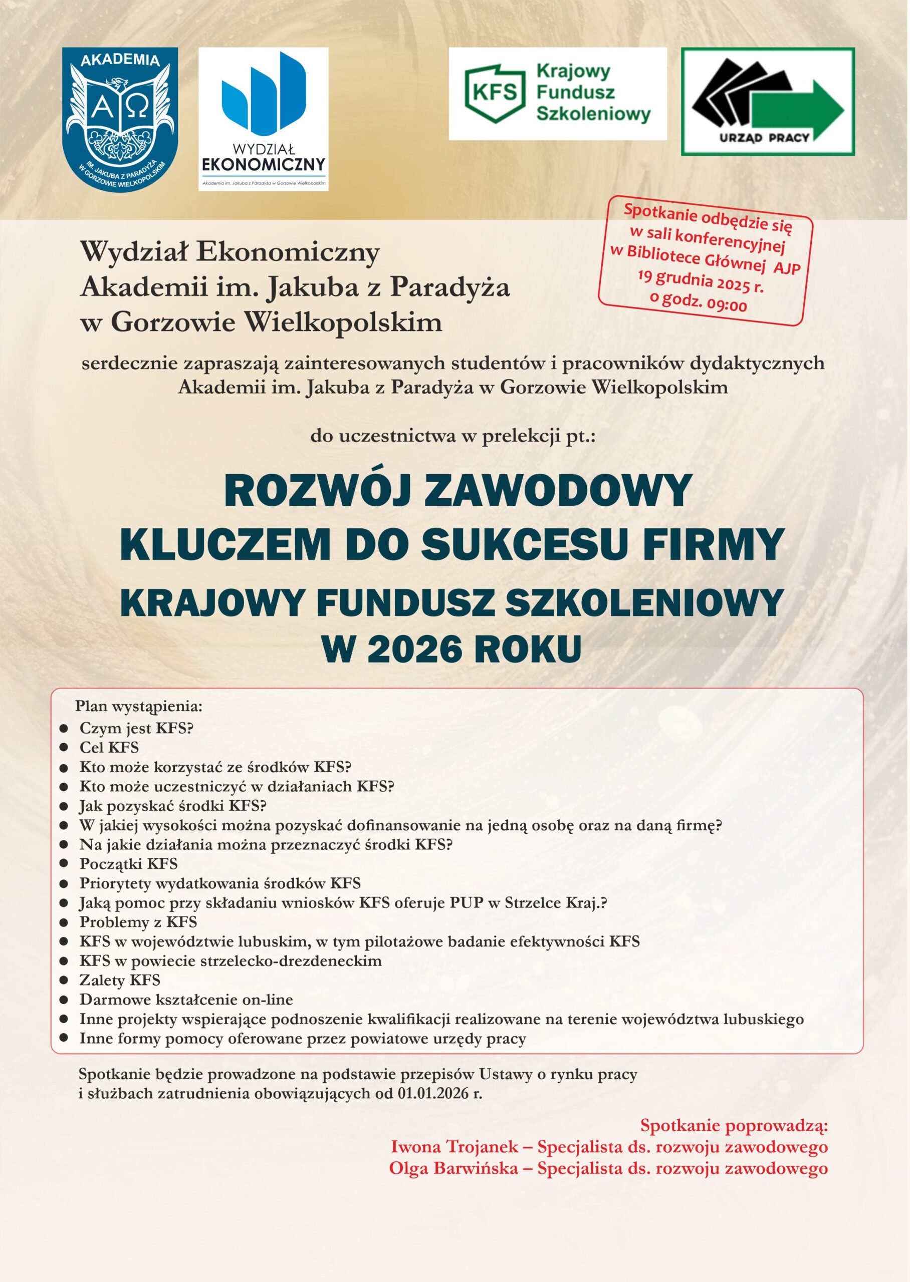 Zaproszenie na spotkanie Krajowego Funduszu Szkoleniowego – 19.12.2025 r.