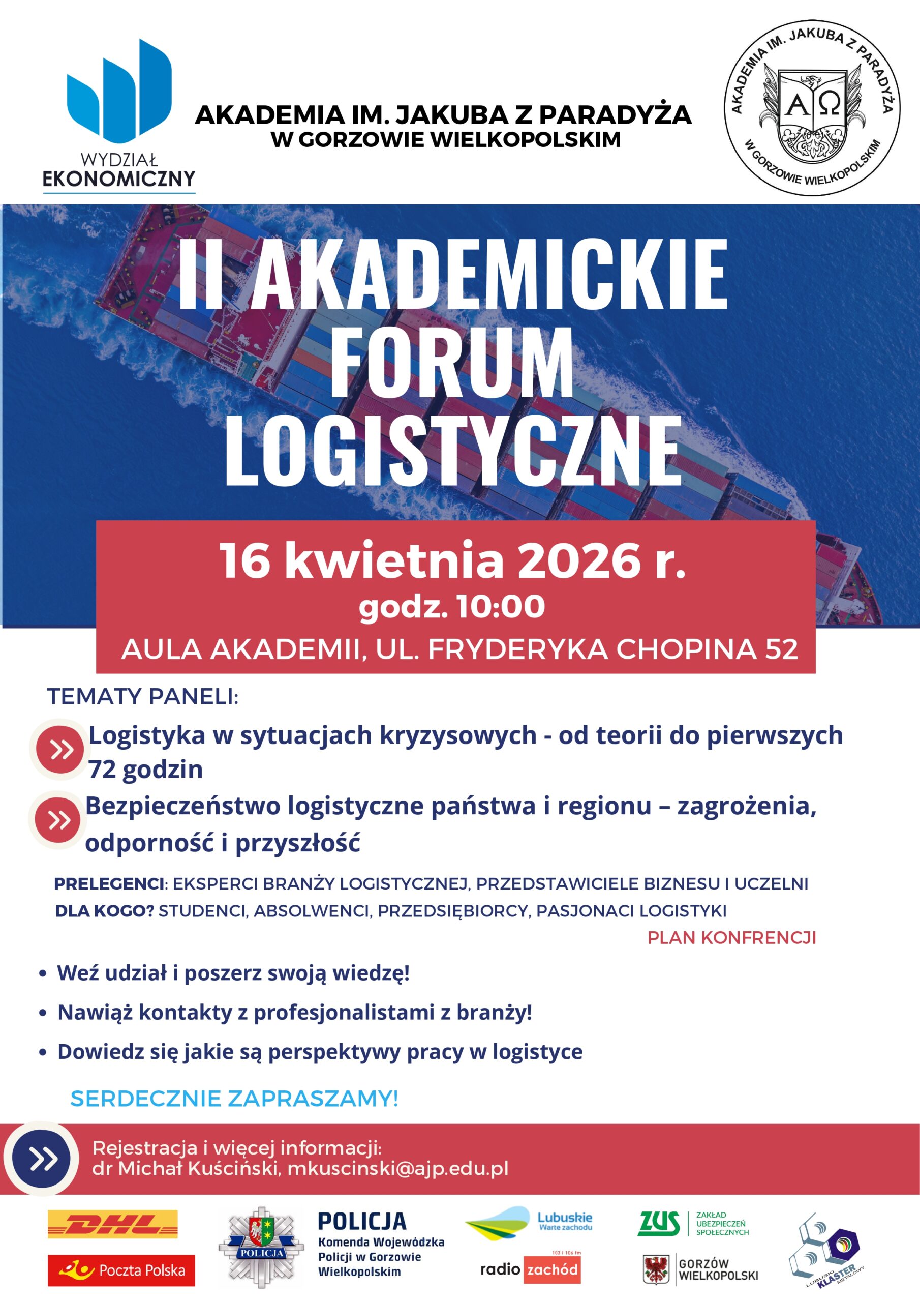 Zaproszenie na&nbsp;II&nbsp;Akademickie Forum Logistyczne – 16.04.2026&nbsp;r.