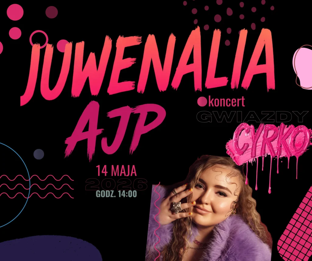 Plakat przedstawiający harmonogram Juwenaliów AJP 2026 r. 